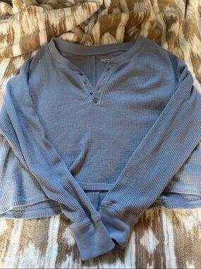 Abercrombie & Fitch Long Sleeve Waffle Henley in Dusty Blue